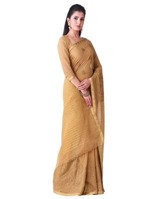 Brown Embroidered Chiffon Saree With Blouse 2