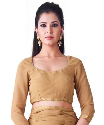 Brown Embroidered Chiffon Saree With Blouse 4