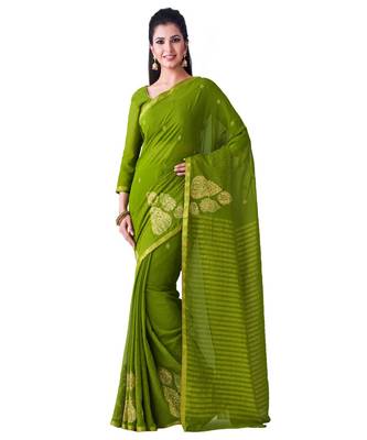 Green Embroidered Chiffon Saree With Blouse 1