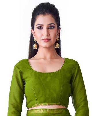 Green Embroidered Chiffon Saree With Blouse 4