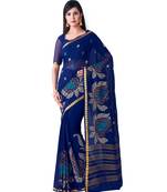 Blue Embroidered Chiffon Saree With Blouse