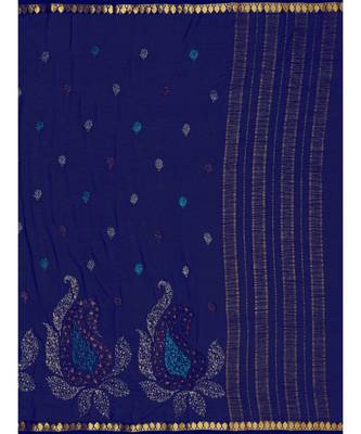 Blue Embroidered Chiffon Saree With Blouse 5