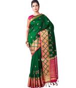 Green Embroidered Tussar Silk Saree With Blouse