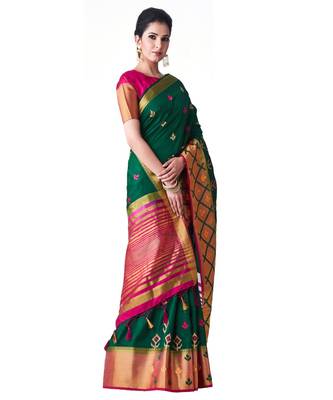Green Embroidered Tussar Silk Saree With Blouse 2