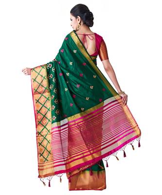 Green Embroidered Tussar Silk Saree With Blouse 3