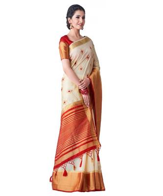 Beige Embroidered Tussar Silk Saree With Blouse 2