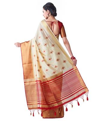 Beige Embroidered Tussar Silk Saree With Blouse 3