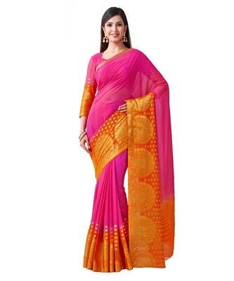 Pink Woven Chiffon Saree With Blouse 1