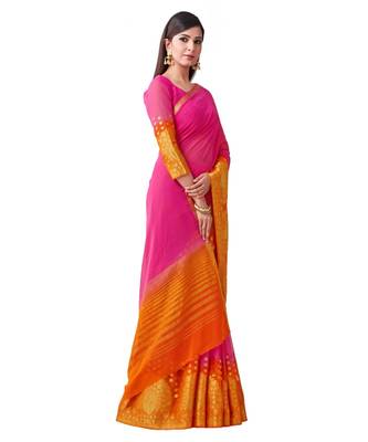 Pink Woven Chiffon Saree With Blouse 2