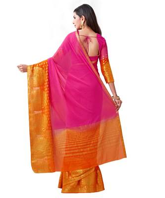 Pink Woven Chiffon Saree With Blouse 3