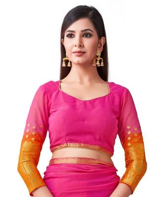 Pink Woven Chiffon Saree With Blouse 4