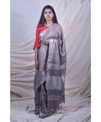Grey Saree In Khadi Linen 2