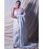 Silver Saree In Khadi Linen