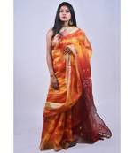 Fire Coloured Saree In Khadi Linen