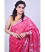Hot Pink Saree In Khadi Linen