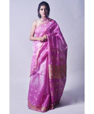 Lilac Saree In Khadi Linen 1