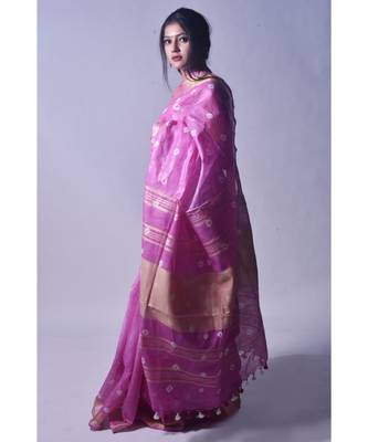 Lilac Saree In Khadi Linen 2