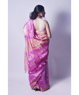 Lilac Saree In Khadi Linen 3