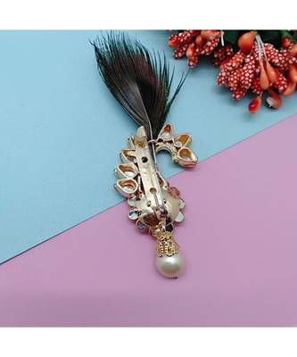 Gold Plated Peacock Feather Brooch For Men 4
