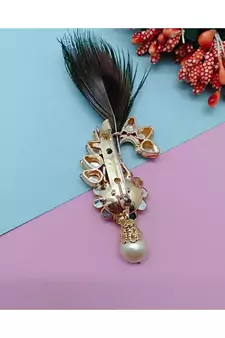 Gold Plated Peacock Feather Brooch For Men