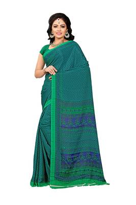 Blue printed crepe saree with blouse 1