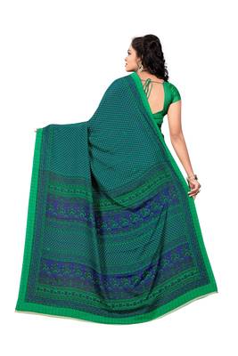 Blue printed crepe saree with blouse 2