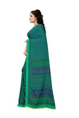 Blue printed crepe saree with blouse 3