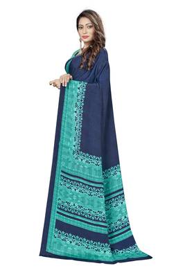 Navy blue printed crepe saree with blouse 3