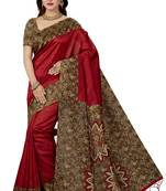 Red Printed silk blend saree with blouse