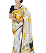 White Printed satin saree with blouse