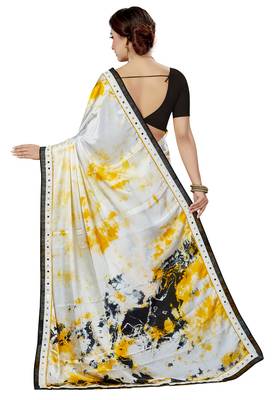 White Printed satin saree with blouse 2