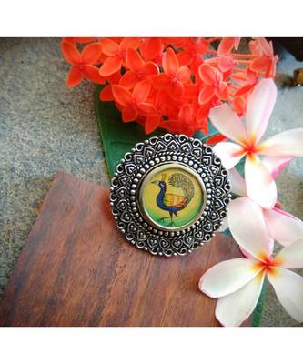 Dancing Peacock Photoframe Adjustable Finger Ring 1