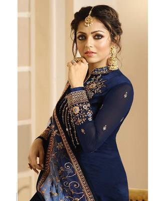Designer Navy Blue Embroidered Long Staright Suit With Designer Dupatta 4