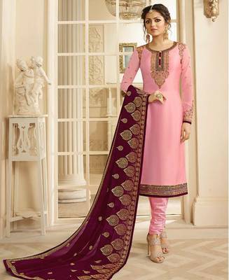 Designer Pink Embroidered Long Staright Suit With Designer Dupatta 1