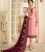 Designer Pink Embroidered Long Staright Suit With Designer Dupatta