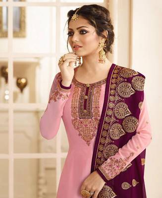 Designer Pink Embroidered Long Staright Suit With Designer Dupatta 2