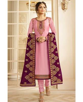 Designer Pink Embroidered Long Staright Suit With Designer Dupatta 3