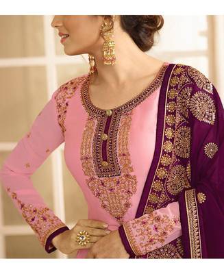 Designer Pink Embroidered Long Staright Suit With Designer Dupatta 4