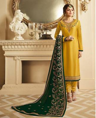 Designer Yellow Embroidered Long Staright Suit With Designer Dupatta 1