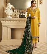 Designer Yellow Embroidered Long Staright Suit With Designer Dupatta