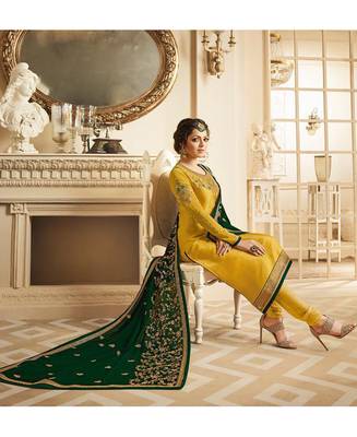 Designer Yellow Embroidered Long Staright Suit With Designer Dupatta 3