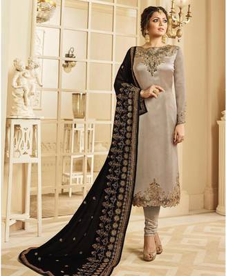 Designer Grey Embroidered Long Staright Suit With Designer Dupatta 1