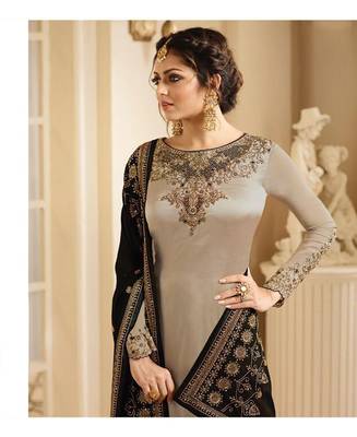 Designer Grey Embroidered Long Staright Suit With Designer Dupatta 2