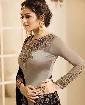 Designer Grey Embroidered Long Staright Suit With Designer Dupatta 3