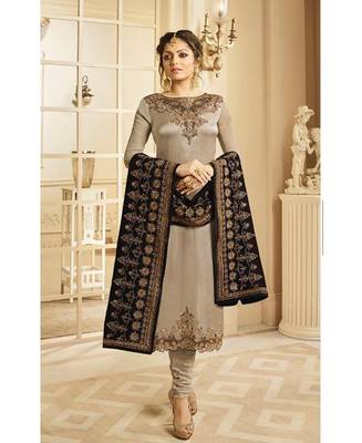 Designer Grey Embroidered Long Staright Suit With Designer Dupatta 4