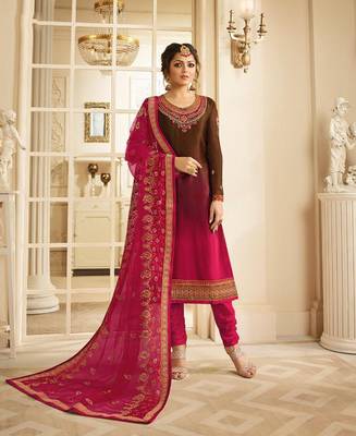 Designer Brown Embroidered Long Staright Suit With Designer Dupatta 1