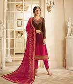 Designer Brown Embroidered Long Staright Suit With Designer Dupatta