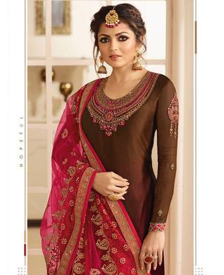 Designer Brown Embroidered Long Staright Suit With Designer Dupatta 2