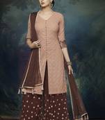 Brown  Embroidered Chiffon Semi Stitched Salwar With Dupatta