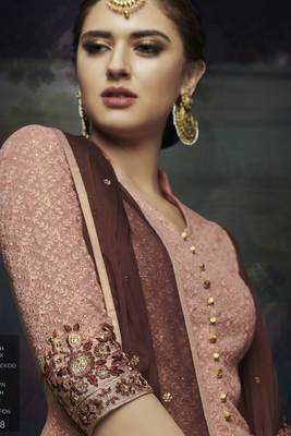 Brown  Embroidered Chiffon Semi Stitched Salwar With Dupatta 2